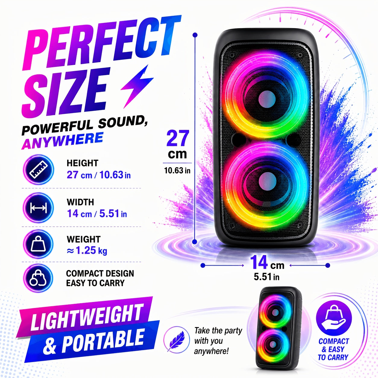 Bluetooth-Lautsprecher, Sky Schwarz-bass Enhanced Edition für Zuhause und unterwegs – Detailansicht 2