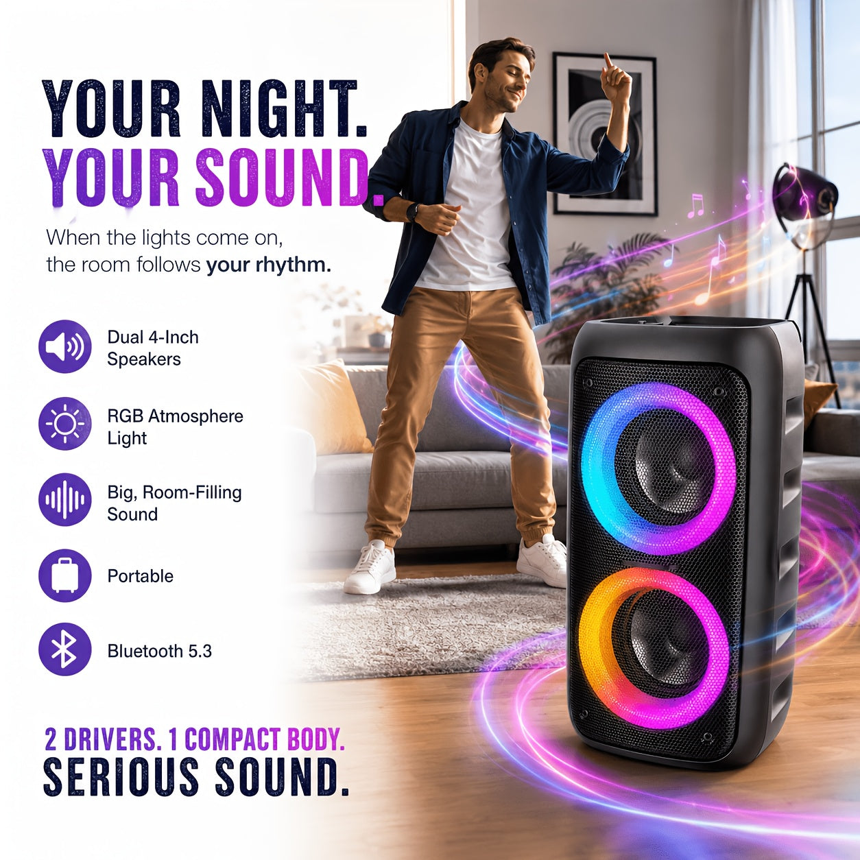 Bluetooth-Lautsprecher, Sky Schwarz-bass Enhanced Edition für Zuhause und unterwegs – Detailansicht 6