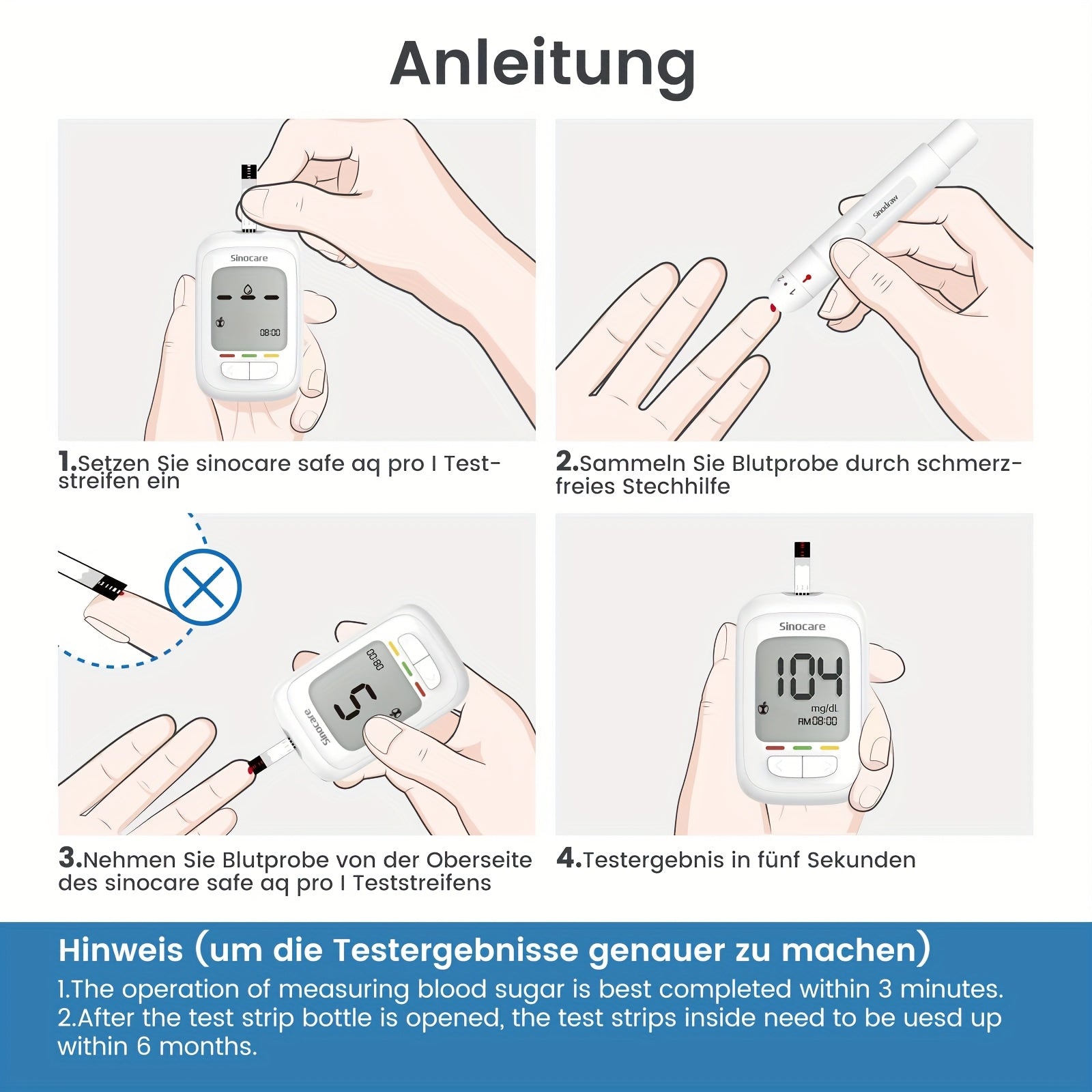 Blutzuckerteststreifen, 200 Streifen ohne Messgerät für unterwegs und Fahrzeug – Detailansicht 5