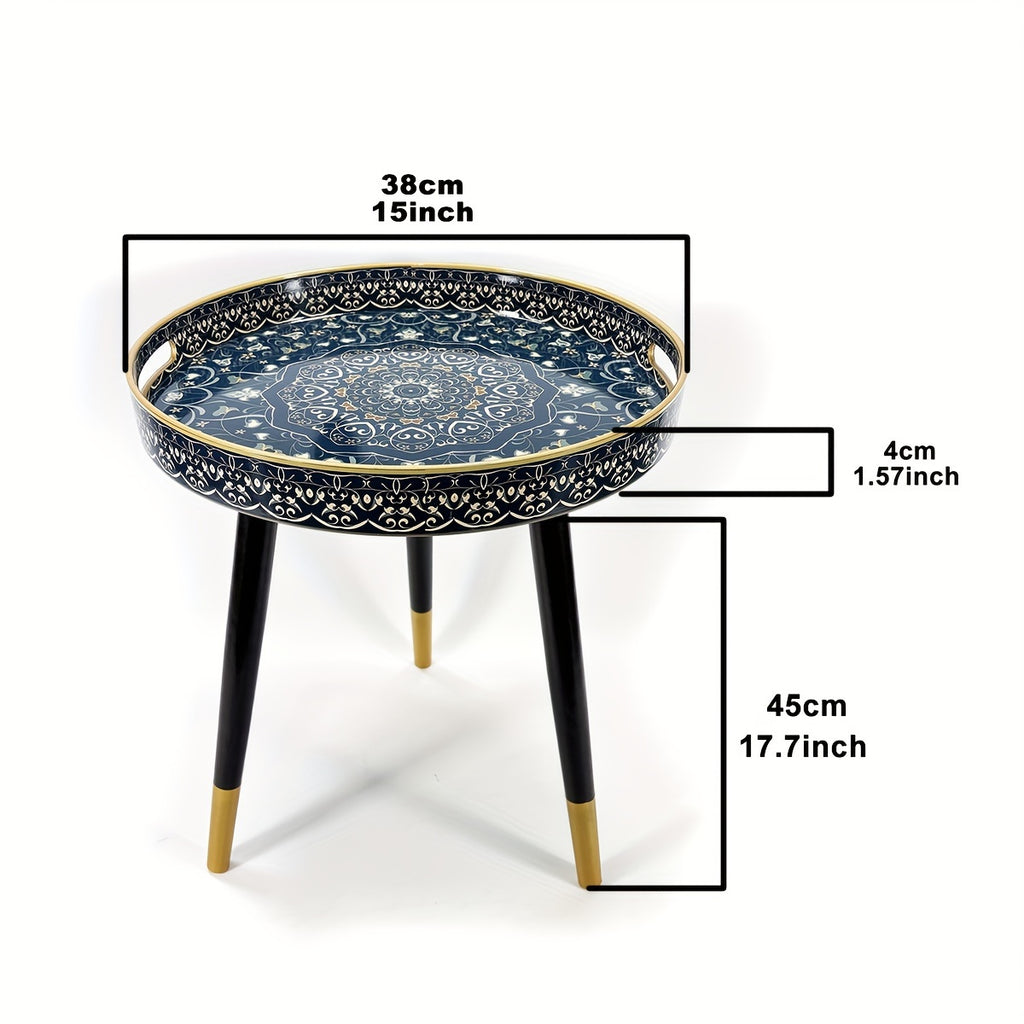 Boho-Chic Runder Couchtisch-Tablett, Bild 4 für Teestunde und Entspannung – Detailansicht 2