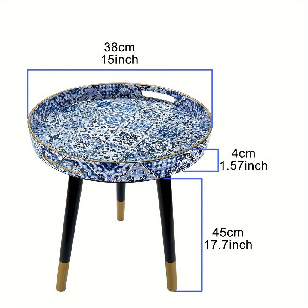 Boho-Chic Runder Couchtisch-Tablett, Bild 4 für Teestunde und Entspannung – Detailansicht 3