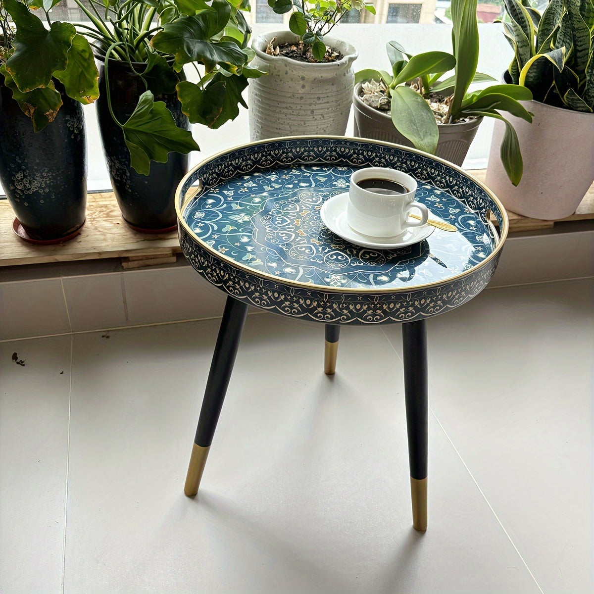 Boho-Chic Runder Couchtisch-Tablett, Bild 4 für Teestunde und Entspannung – Detailansicht 5
