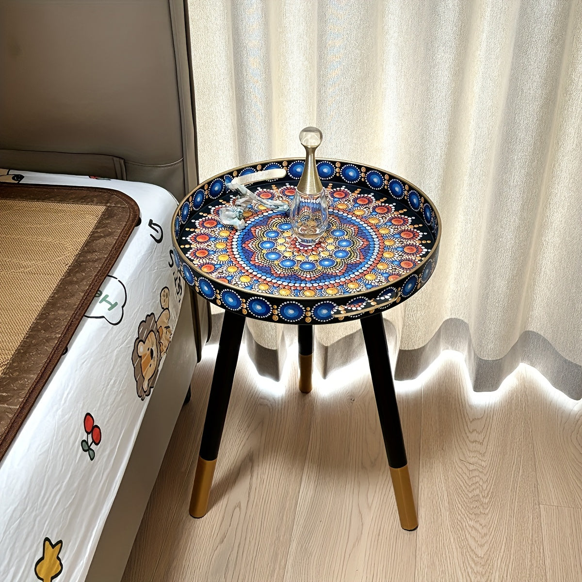 Boho-Chic Runder Couchtisch-Tablett, Bild 4 für Teestunde und Entspannung – Detailansicht 12