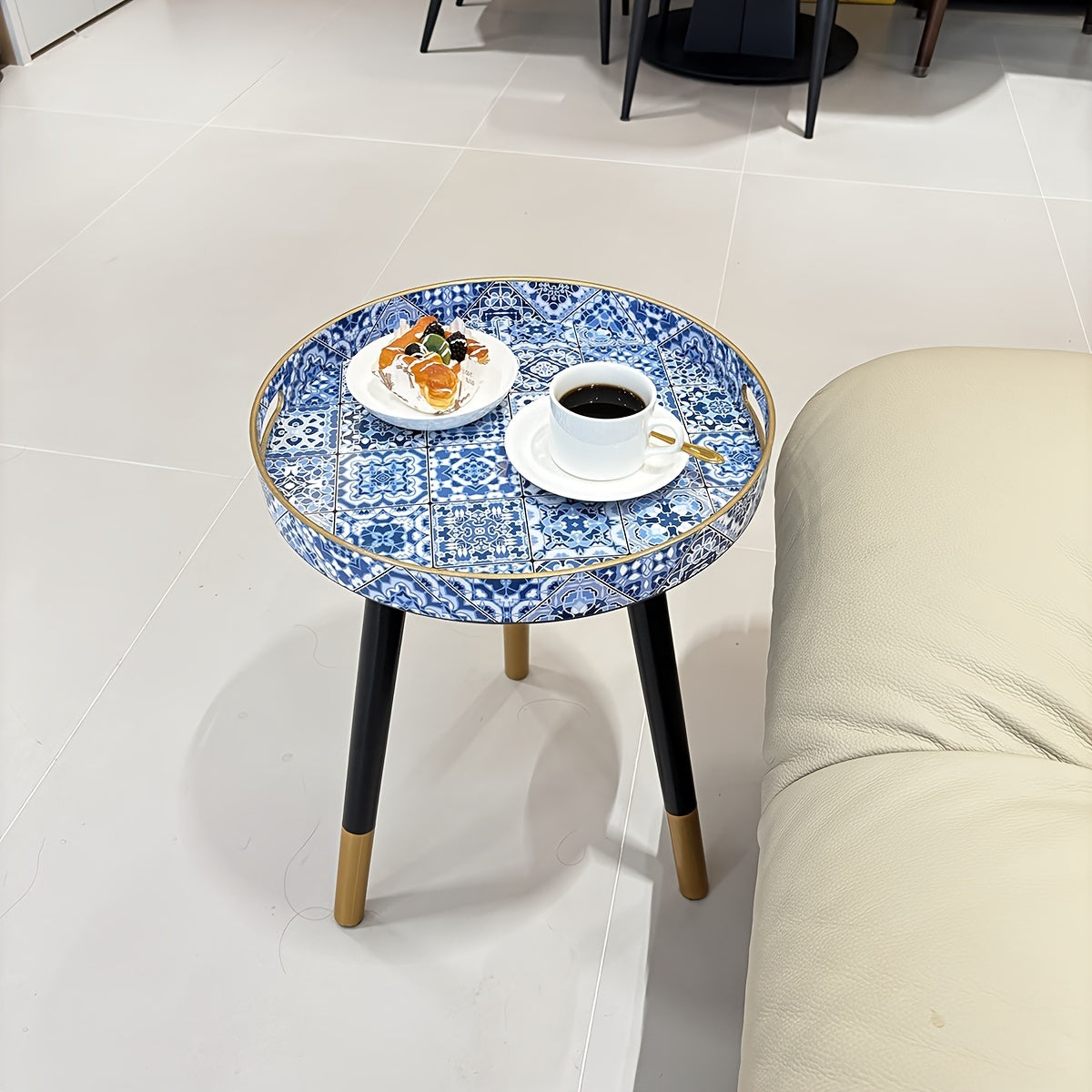 Boho-Chic Runder Couchtisch-Tablett, Bild 4 für Teestunde und Entspannung – Detailansicht 13
