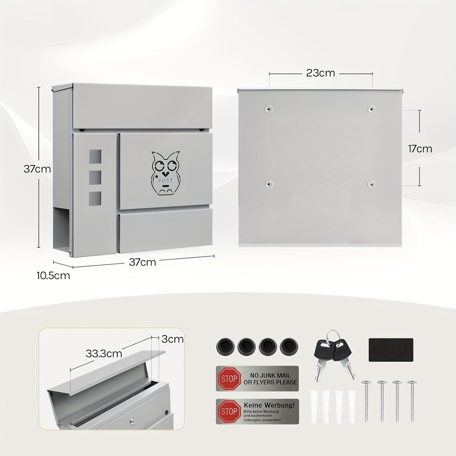 Briefkasten für die Wand, 37 x 37 x 10,5 cm für die Wand und Alltag – Detailansicht 2