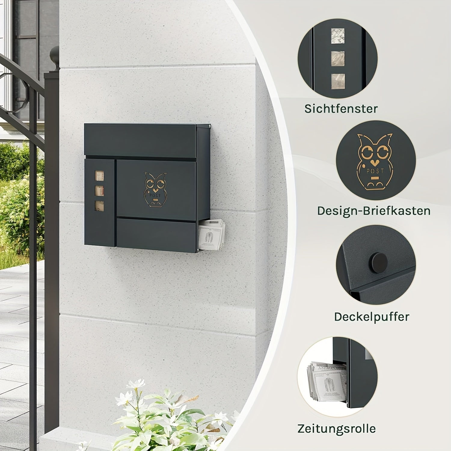 Briefkasten für die Wand, 37 x 37 x 10,5 cm für die Wand und Alltag – Detailansicht 3