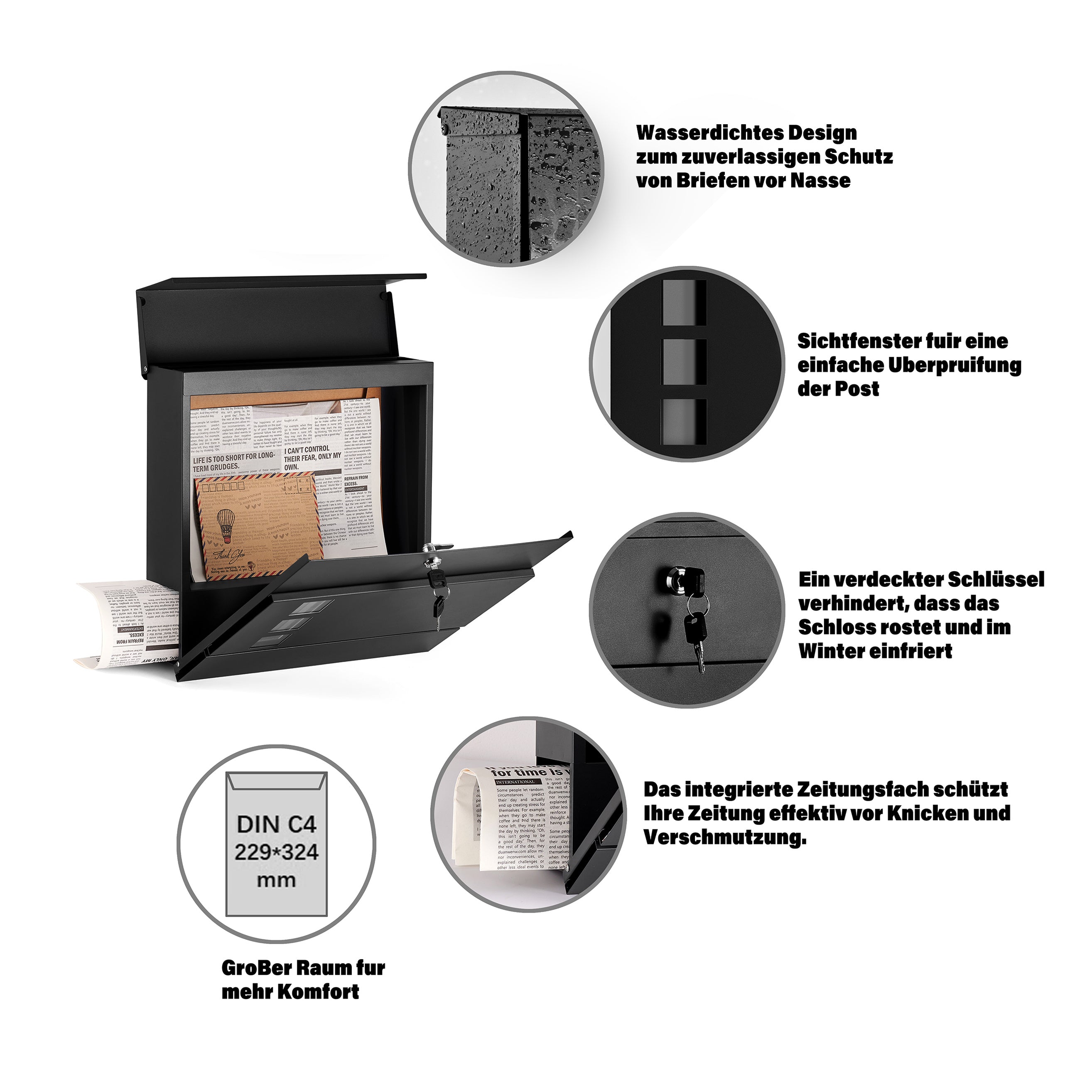 Briefkasten Wandbriefkasten Postkasten Briefkästen, 100mm für Alltag und Zuhause – Detailansicht 2
