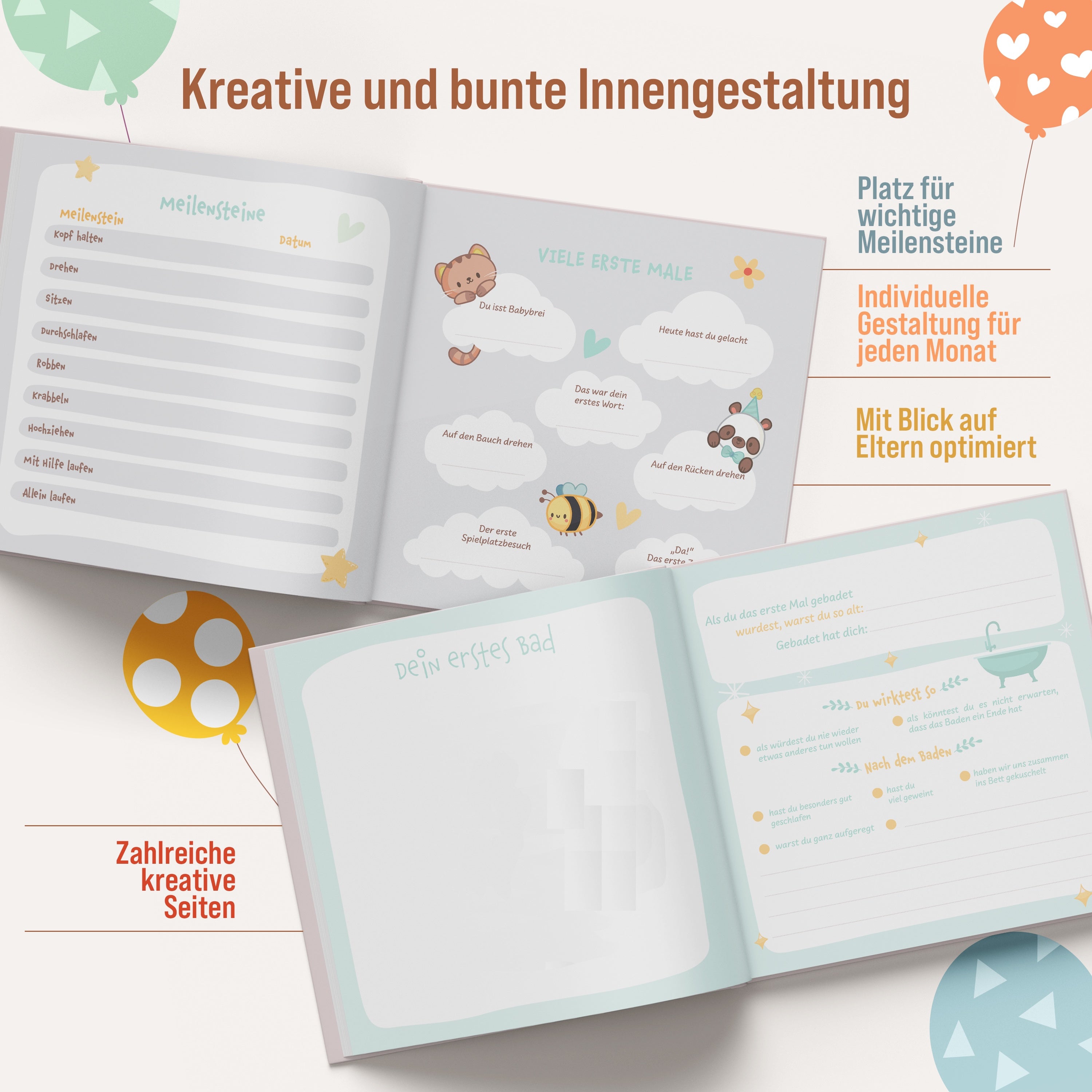 Buch colortouch Babyalbum Dein erstes Lebensjahr mit Sticker Set, Baby, Hardcover für Babypartys und Alltag – Detailansicht 2