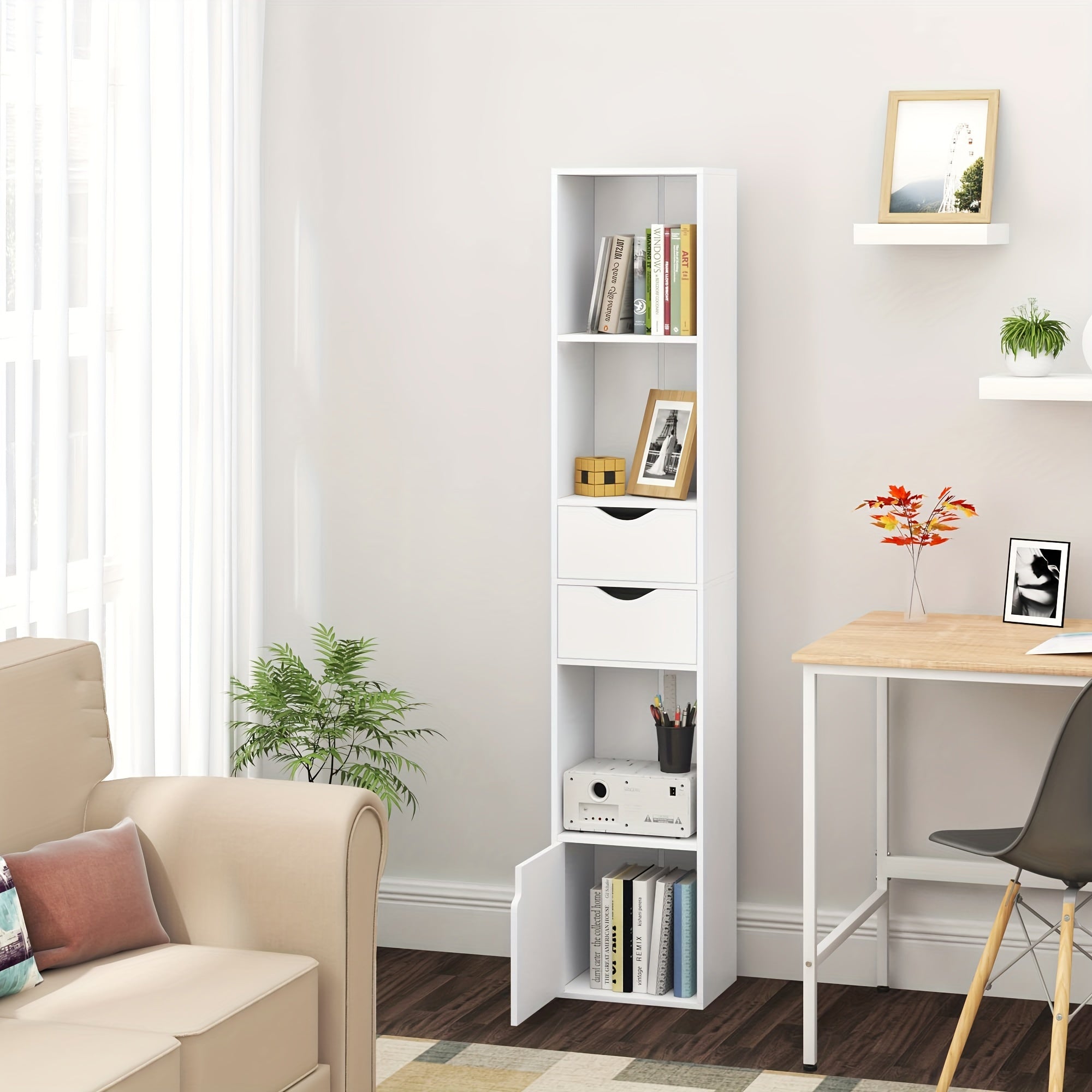 Bücherregal, Leichte Holzmaserung für Wohnzimmer – Hauptansicht