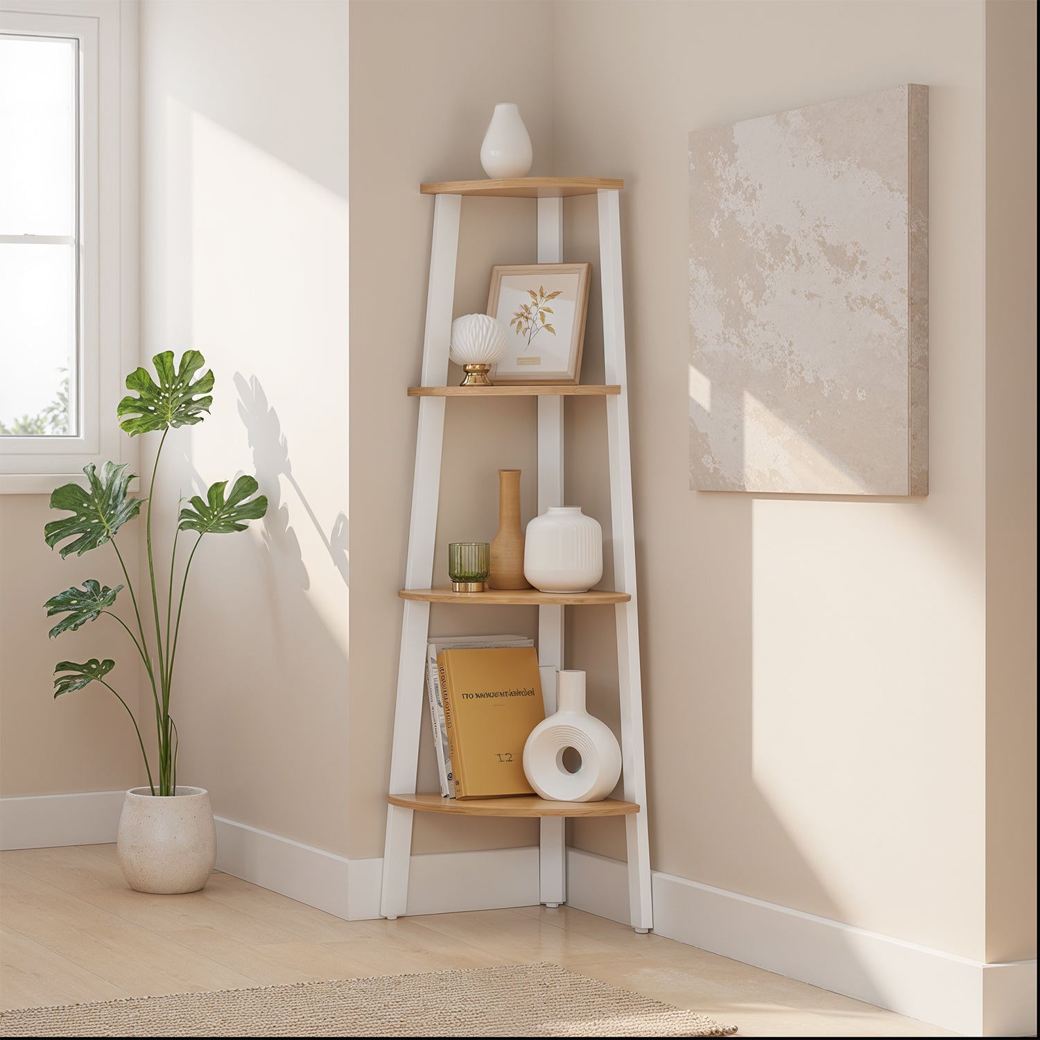 Bücherregal, Natureichenfarben-Mattweiß für Wohnzimmer und Arbeitszimmer – Hauptansicht