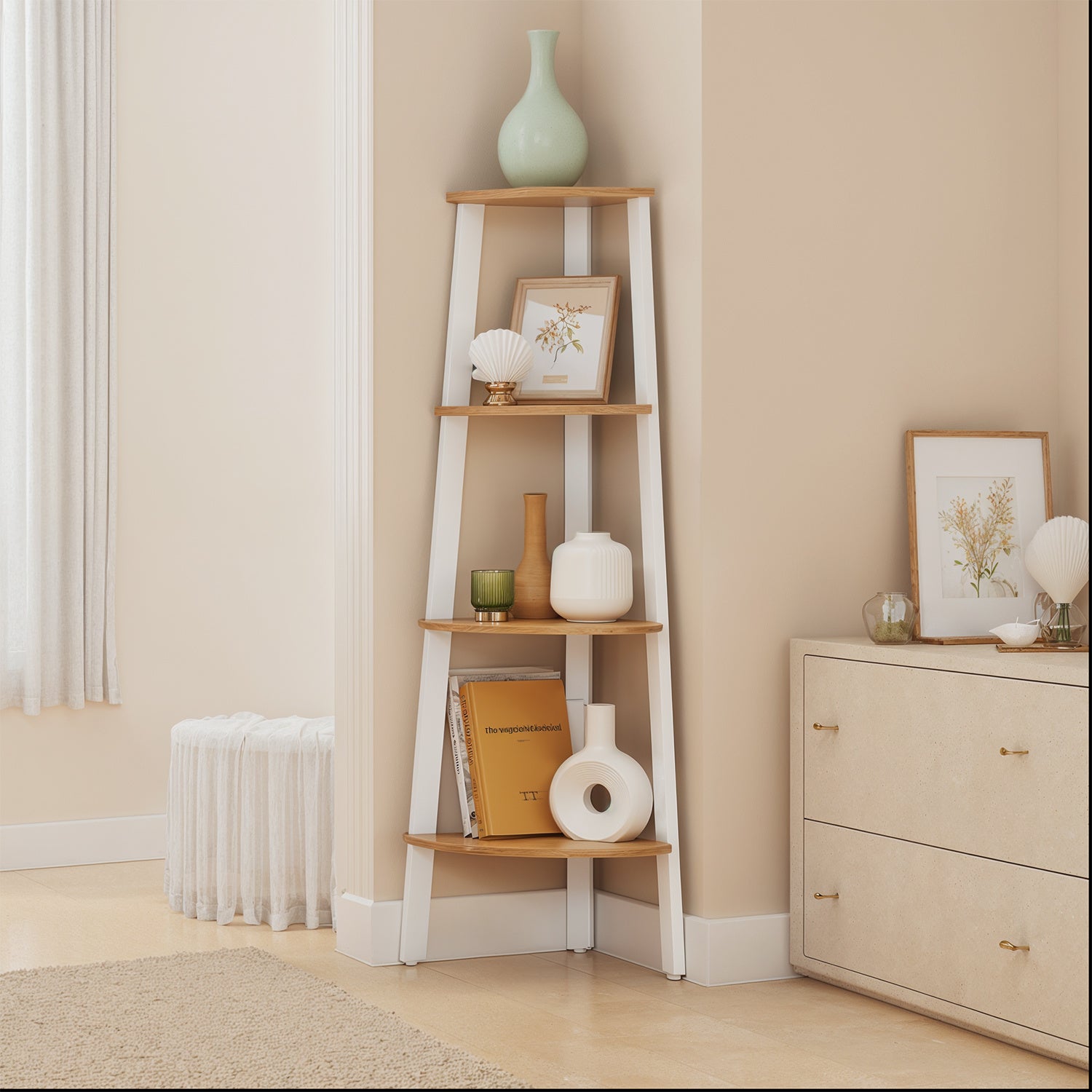 Bücherregal, Natureichenfarben-Mattweiß für Wohnzimmer und Arbeitszimmer – Detailansicht 2