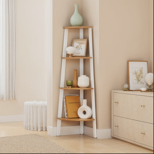 Bücherregal, Natureichenfarben-Mattweiß für Wohnzimmer und Arbeitszimmer – Detailansicht 2