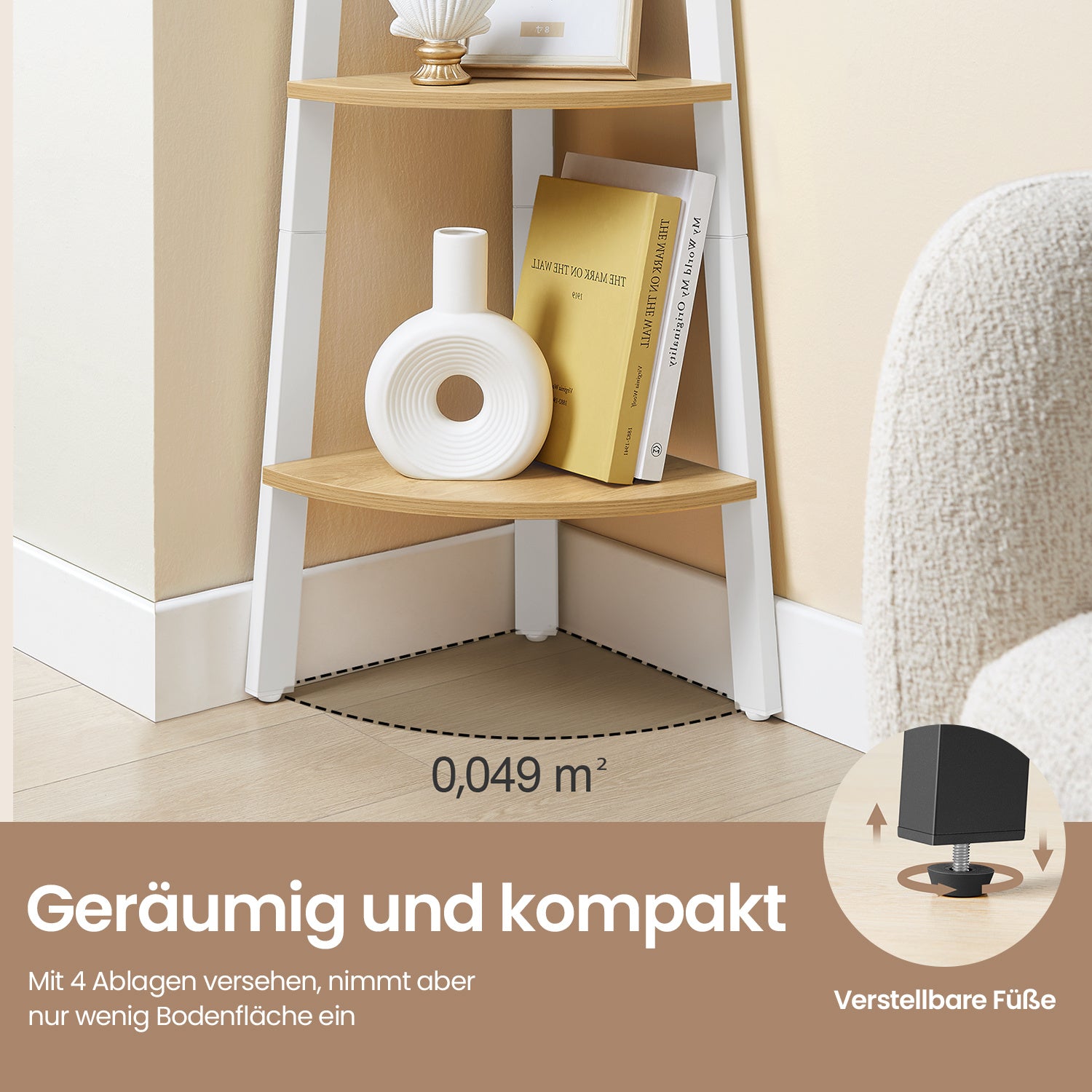 Bücherregal, Natureichenfarben-Mattweiß für Wohnzimmer und Arbeitszimmer – Detailansicht 4