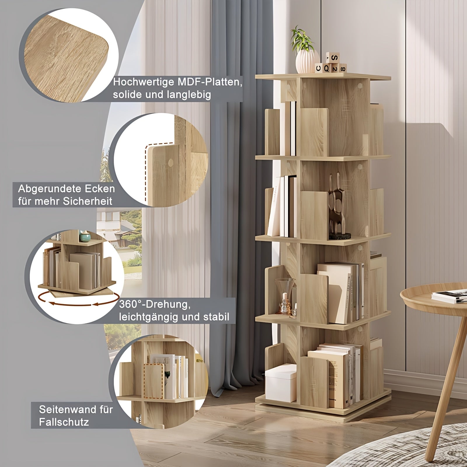 Bücherregal, Weiß für Arbeitszimmer – Detailansicht 4