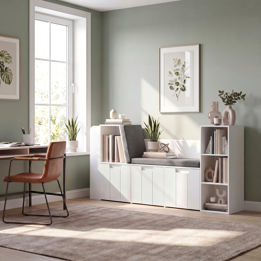 Bücherregal, weißer Aufbewahrungsschrank mit 3 rollbaren für Arbeitszimmer und Wohnzimmer – Hauptansicht