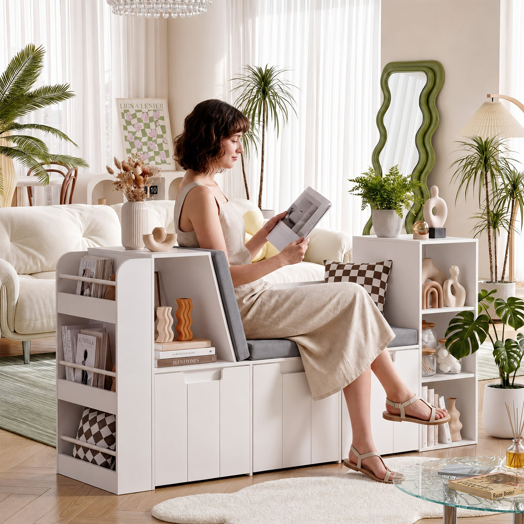 Bücherregal, weißer Aufbewahrungsschrank mit 3 rollbaren für Arbeitszimmer und Wohnzimmer – Detailansicht 7