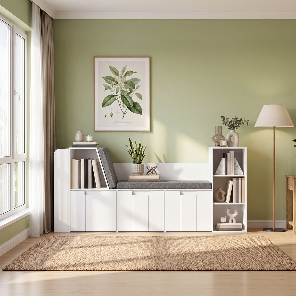 Bücherregal, weißer Aufbewahrungsschrank mit 3 rollbaren für Arbeitszimmer und Wohnzimmer – Detailansicht 8