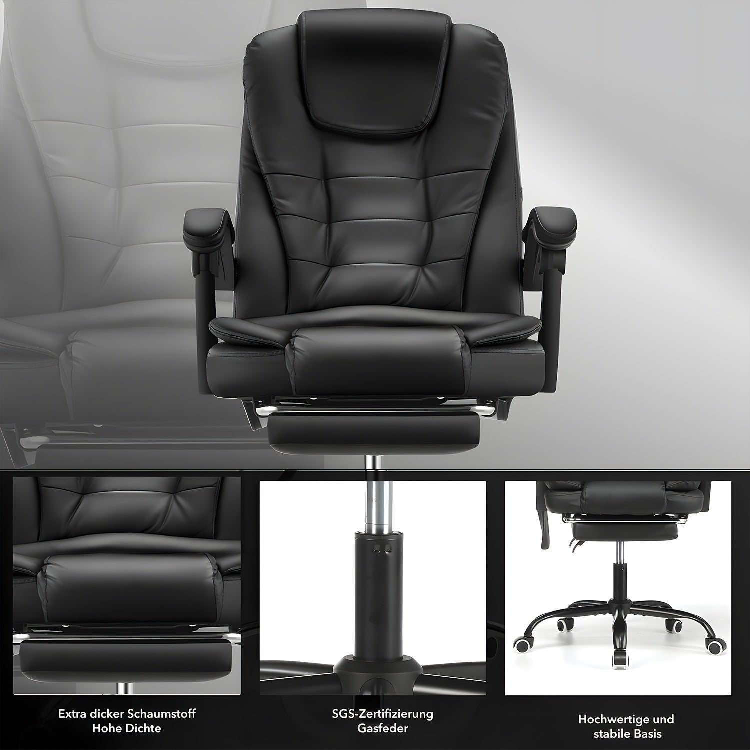 Bürostuhl, 360° drehbar für Home Office (Schwarz) für Homeoffice – Detailansicht 4