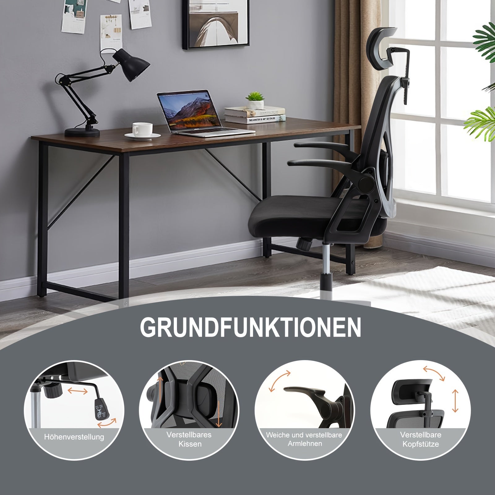 Bürostuhl, Grau für Büro – Detailansicht 4