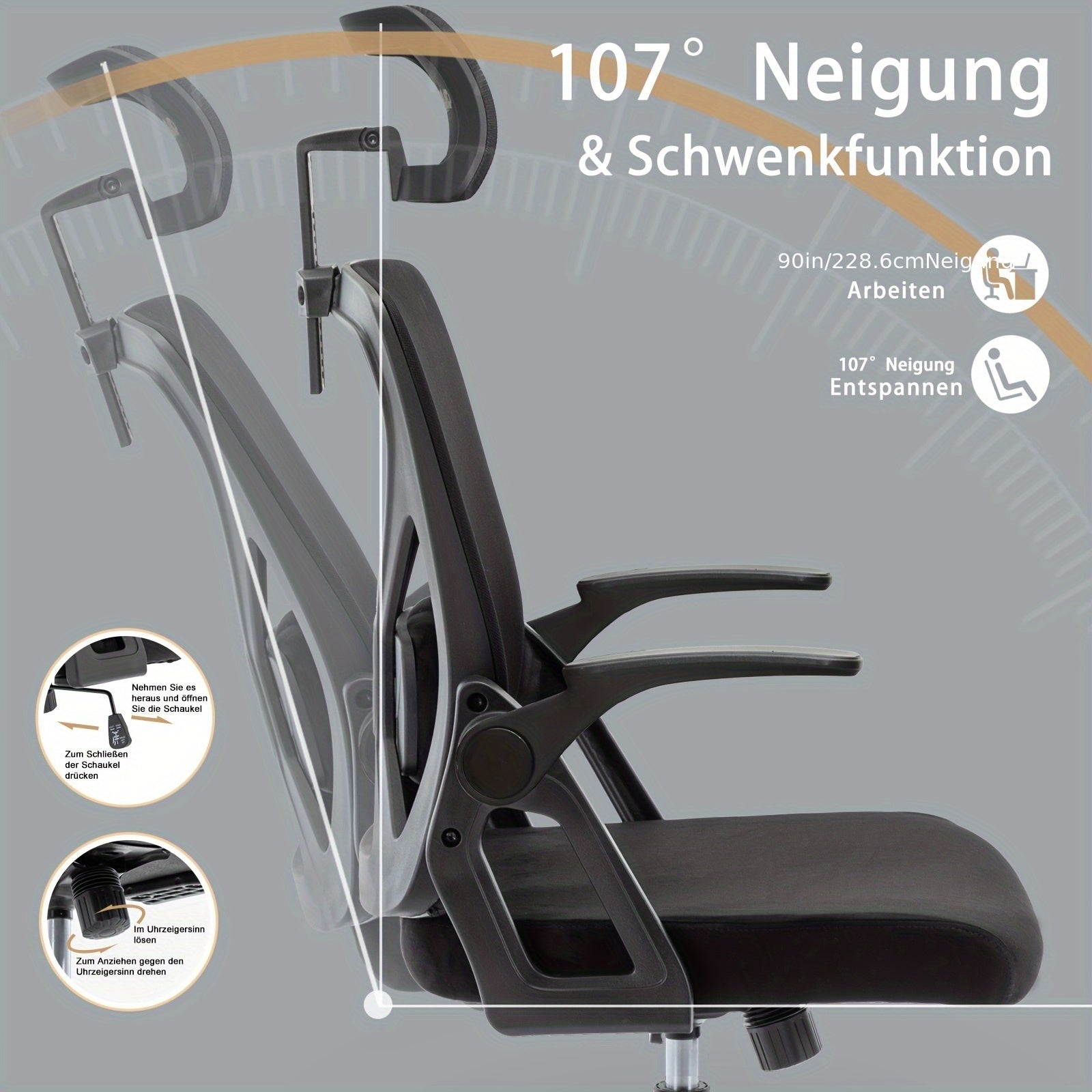 Bürostuhl, Grau für Büro und Homeoffice – Detailansicht 6