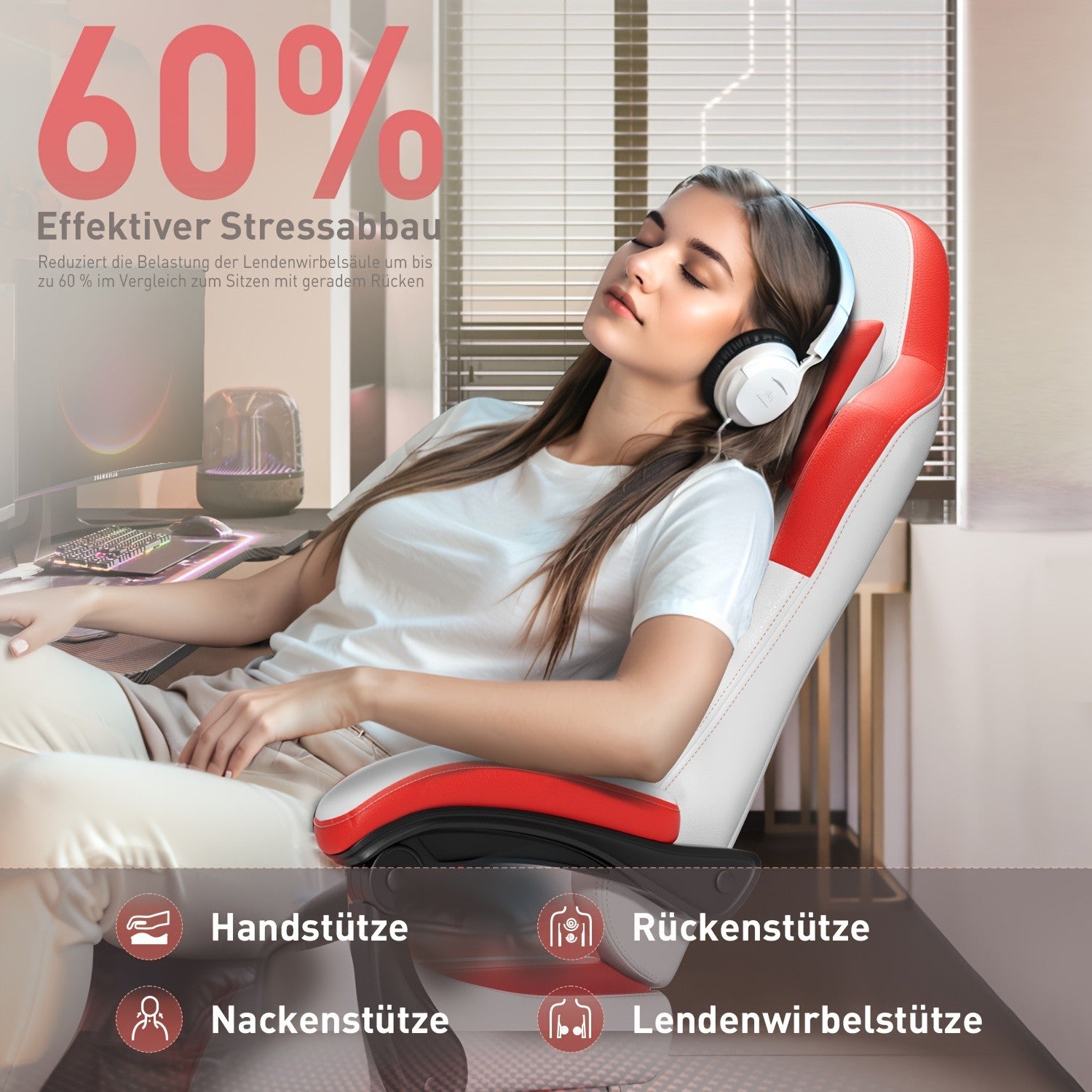 Bürostuhl, Schwarz Rot für Büro und Homeoffice – Detailansicht 18