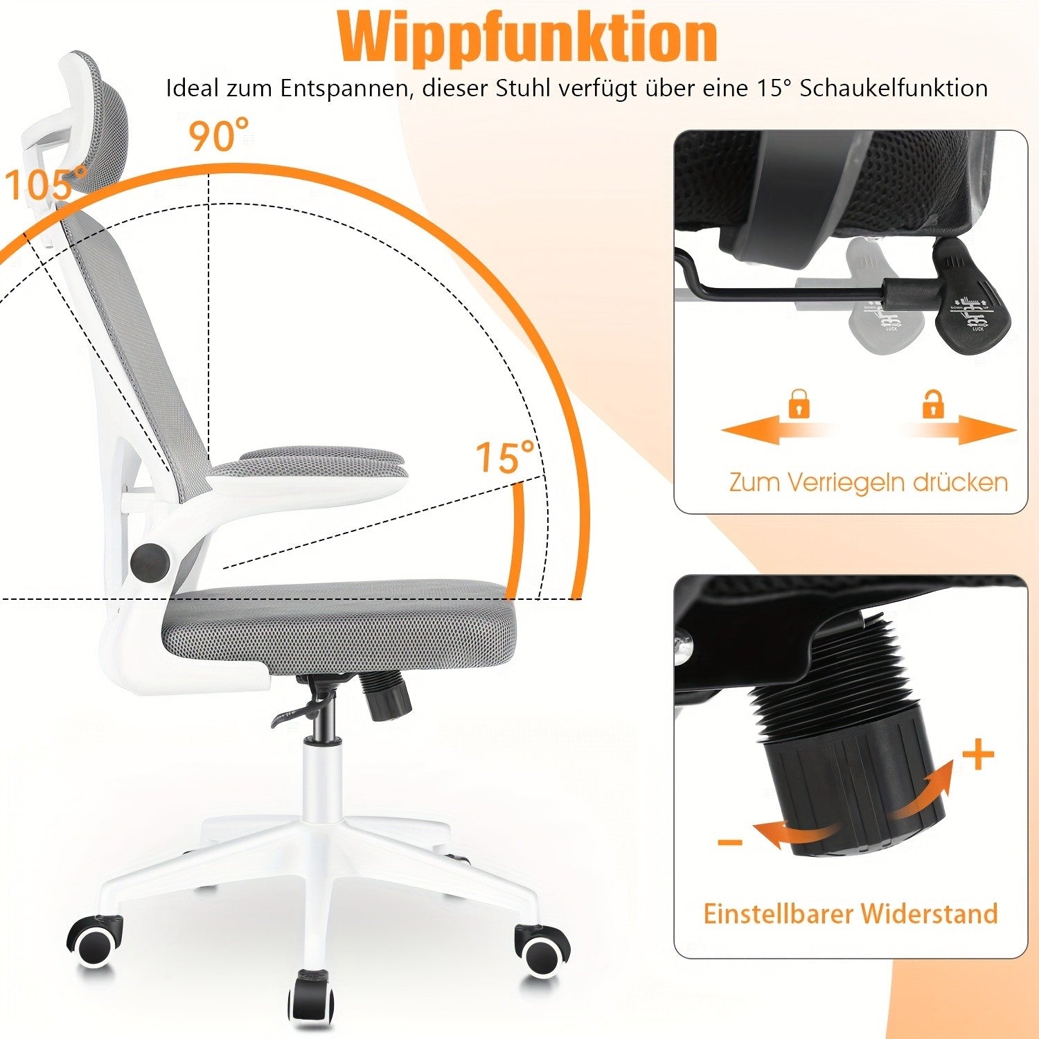 Bürostuhl, Weiß für Büro und Homeoffice – Detailansicht 9