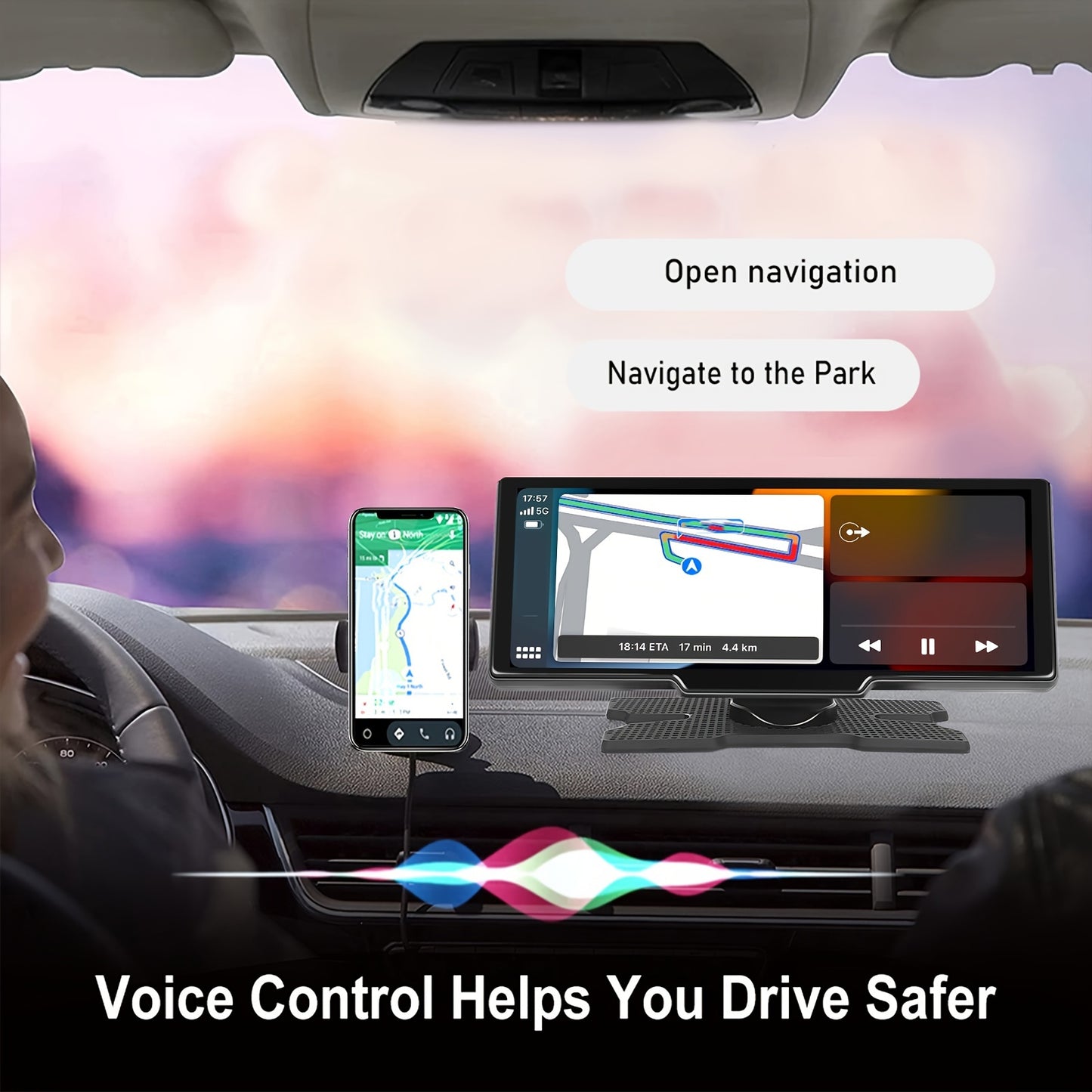 NHOPEEW Tragbares Auto-Stereo Wireless Carplayer für Android Auto mit Dashcam, 26,06 cm HD IPS Bildschirm Autoradio, Front-/Rückfahrkamera, Loop-Aufnahme, Sprachsteuerung, Navigation, AUX/FM-Sender, Auto-Zubehör