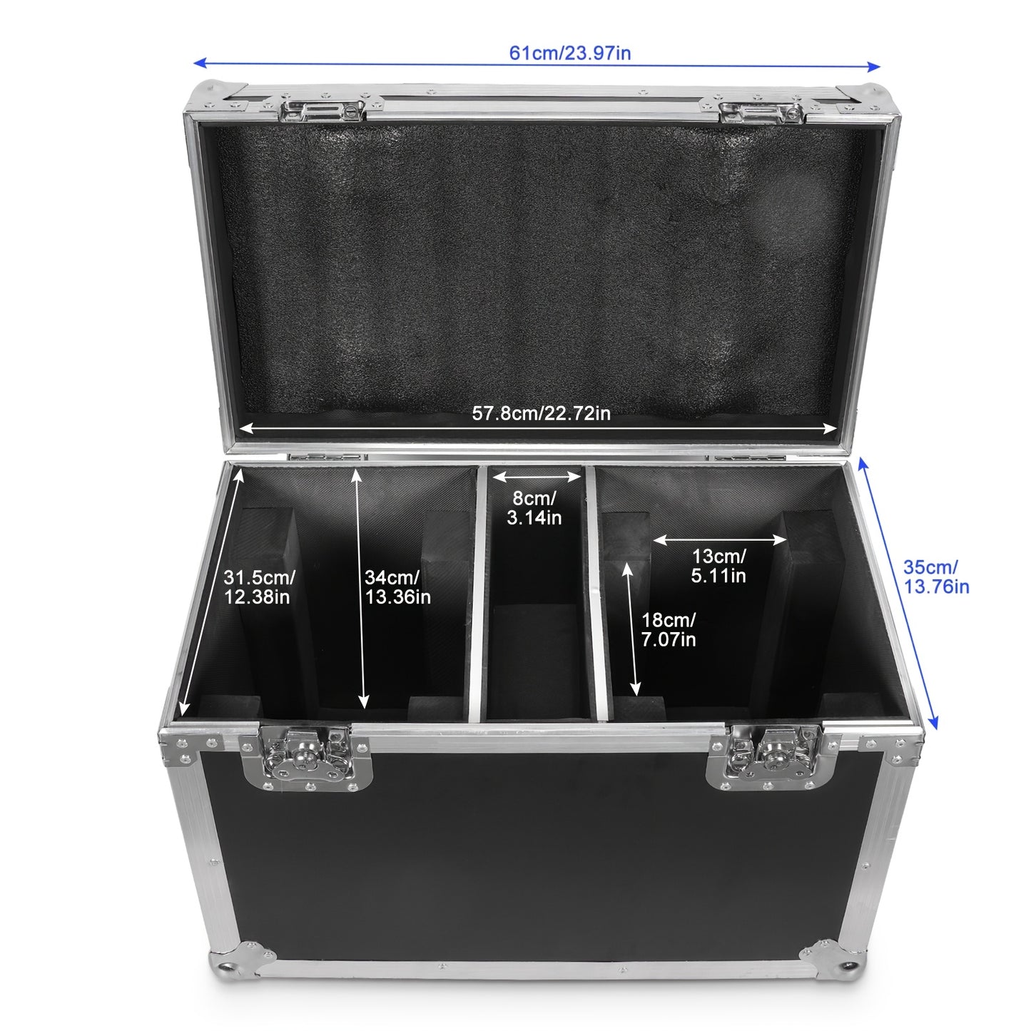 Schwarzer Flugkoffer 62,5*36,5*54,5cm mit EVA-Schaum-Trennwand, PE-Leder für 2 Stk. Moving-Head-Licht, Bühnenlicht-Flugkoffer, sturzsicher, langlebig