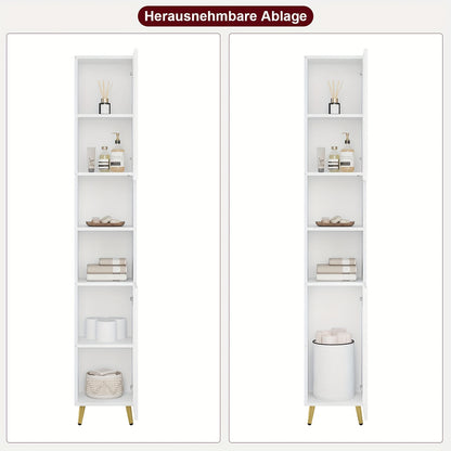 1 Stk. Hochschrank für das Badezimmer, 2-Türiger Badezimmerschrank, 2 Offene Fächer, Badezimmermöbel mit Verstellbaren Regalen, Badezimmeraufbewahrungsschrank, Weiß, 30 x 180 x 28cm
