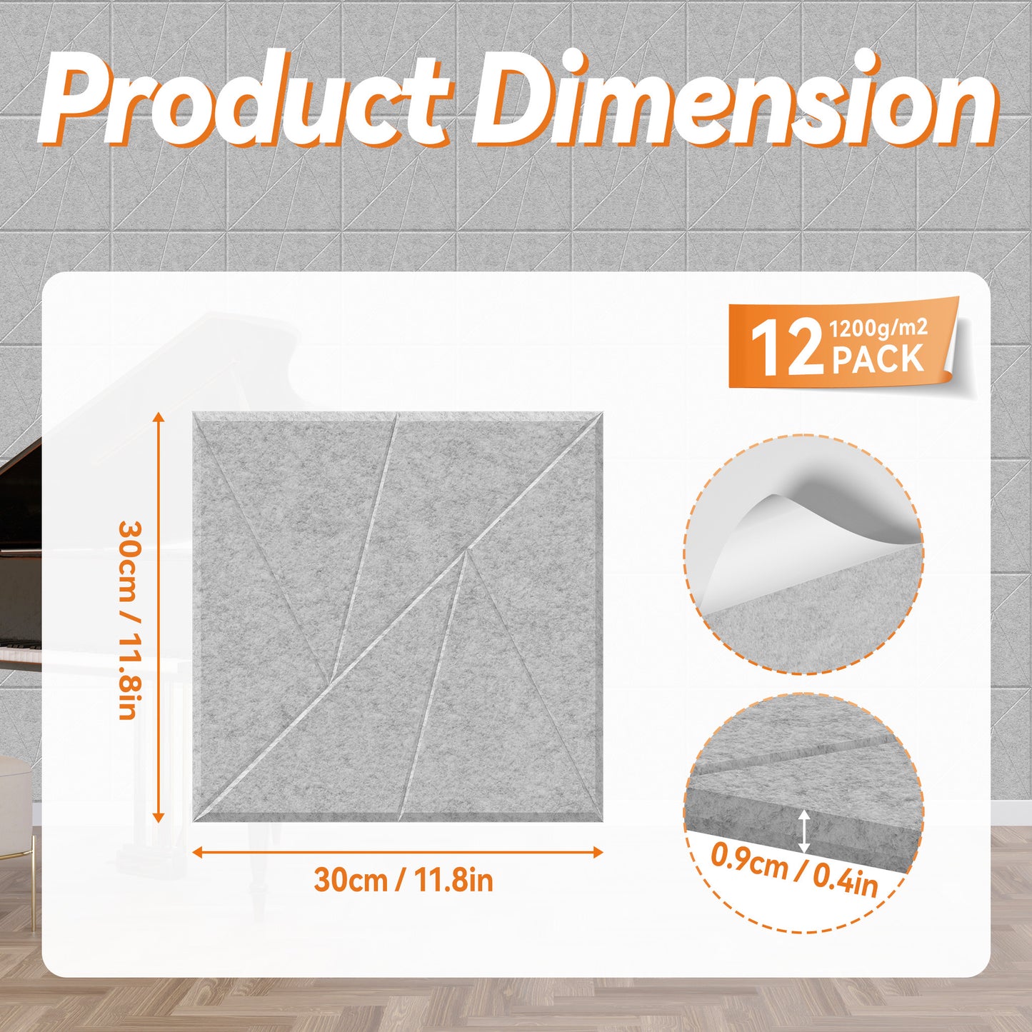 V-förmige Akustikpaneele 30x30x0,9cm, selbstklebend, 12 Stück, Schalldämmung, Schallabsorber, hochdichte Schalldämmplatten, Wandpaneele, Schallschutz
