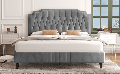 Costoffs Polsterbett mit Höhenverstellbarem Kopfteil Bettrahmen mit Lattenrost Getuftetes Design Stoffbett Kein Boxspring Erforderlich