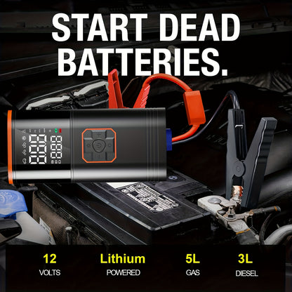8000mAh/10000mAh/12800mAh Starthilfe Power Pack, 6000A Autobatterie Booster 12V Starthilfe mit 150PSI Reifenfüller, tragbarer Luftkompressor mit LCD-Display, Starthilfe Power Pack (7.5L Benzin/6L Diesel), LED-Licht