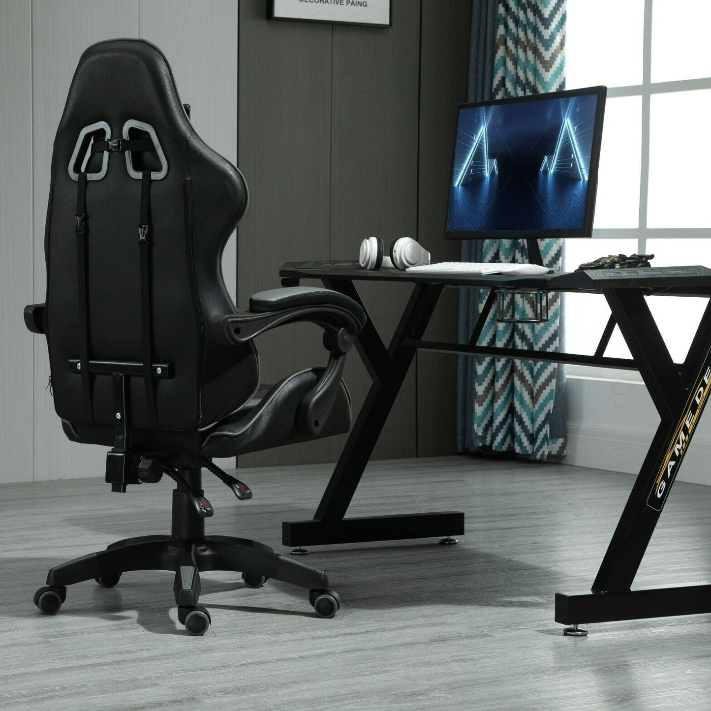 MCC Drehbarer Gaming-Stuhl, Kunstleder, Heimbürostuhl, Schreibtischstuhl, mit Kippfunktion, Modell A