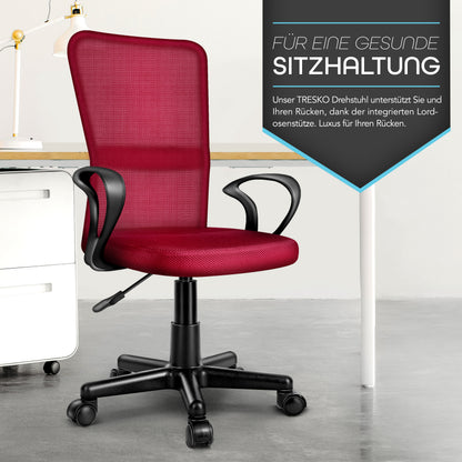 TRESKO® Bürostuhl mit Armlehnen stufenlos höhenverstellbar | Drehstuhl aus atmungsaktivem Mesh | Schreibtischstuhl mit Kunststoff-Leichtlaufrollen, gepolsterte Sitzfläche, ergonomische Passform | Computerstuhl ideal für Home-Office, Jugendzimmer, Büro