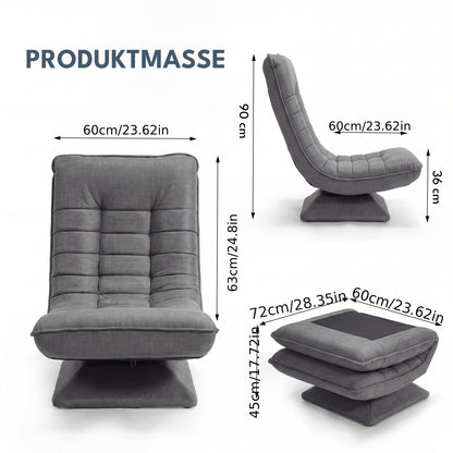 Sofa Stuhl, Bodenstuhl, Verstellbare Rückenlehne 360° Drehbar Faltbar 150Kg Tragfähigkeit Stilvolles Design und Komfort machen ihn zum Highlight Ihrer Heimdekoration, bietet Ihnen einen bequemen Ort zum Entspannen. Schwarz, Grau