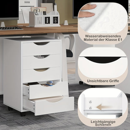 1 Stk. Aufbewahrungsschrank mit 5 Schubladen, Aufbewahrungsschrank, Aktenschrank, Räder, Beweglicher Schubladenschrank, Büroschrank, Bürocontainer, Schreibtischunterschrank, Geeignet Für Büro- Oder Heimgebrauch, 40x66,5x40 Cm