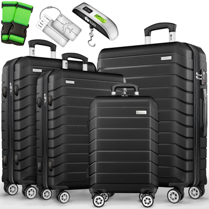 tillvex® Reisekoffer Set + Gepäckwaage, Koffergurte & Kofferanhänger | Kofferset 4 Rollen | Trolley Gepäck Koffer TSA Schloss | Hartschalenkofferset