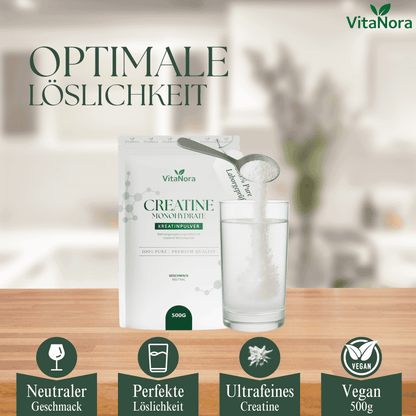 Kreatin Monohydrat Pulver 500g – Vorratspackung mit ca. 100 Portionen bei 5g – Mikronisiert (Mesh 200) – Creatine erhöht die körperliche Leistung bei Schnellkrafttraining im Rahmen kurzzeitiger intensiver körperlicher Betätigung – Vegan, rein & ohne Zusät