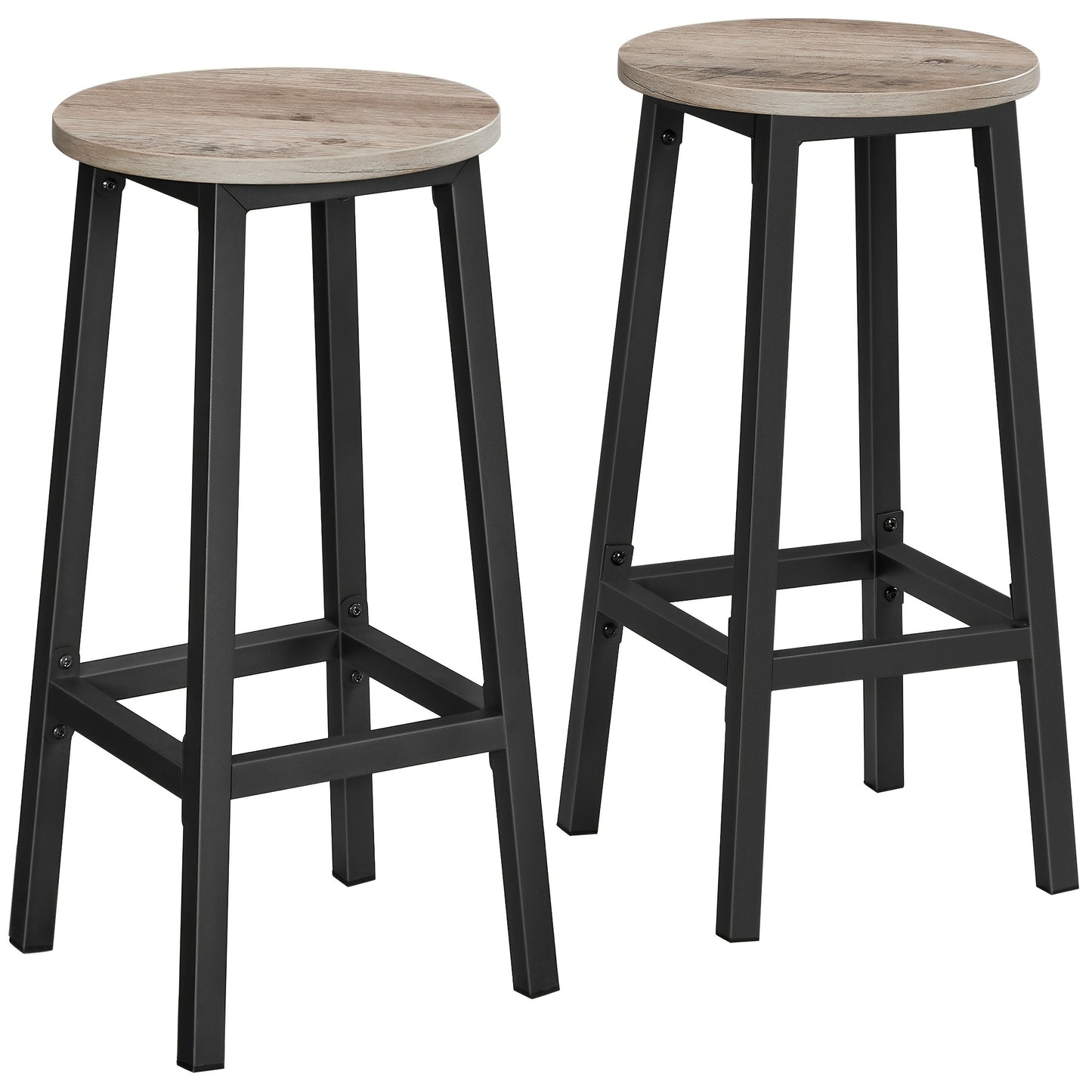 Barhocker-Set aus 2 runden Stühlen, hoher Küchenhocker, Stahlrahmen, Höhe 65 cm, einfache Montage, Industrie-Stil, rustikal