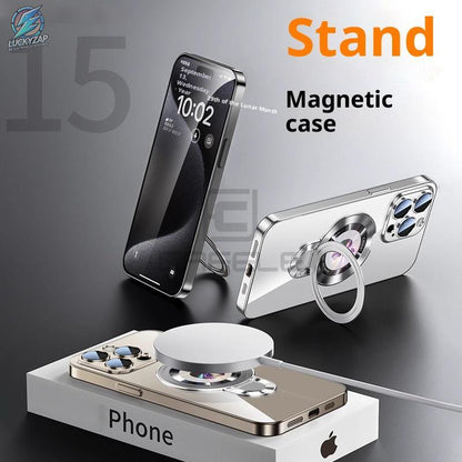 Handyhülle: Magnetische Handyhülle mit U-Shield-Ständer für iPhone 17/17 Air/17 Pro/17 Pro Max/16/15/14/13/12/11 Plus/Pro/Pro Max, galvanisierte PC-Schutzhülle mit vollständiger Abdeckung, stoßfest, transparente Rückseite