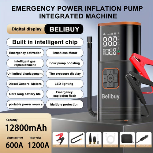8000mAh/10000mAh/12800mAh Starthilfe Power Pack, 6000A Autobatterie Booster 12V Starthilfe mit 150PSI Reifenfüller, tragbarer Luftkompressor mit LCD-Display, Starthilfe Power Pack (7.5L Benzin/6L Diesel), LED-Licht
