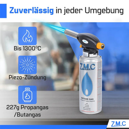 ZMC Gasbrenner Lötbrenner 1,3 kW mit Piezo-Zündung bis 1300 °C – universeller Küchenbrenner, Schweißbrenner & Handwerksbrenner mit stufenlos regulierbarer Flamme – ideal zum Löten, Schweißen, Farbe abbeizen, Holz abflammen, Unkraut verbrennen & Feuer entf