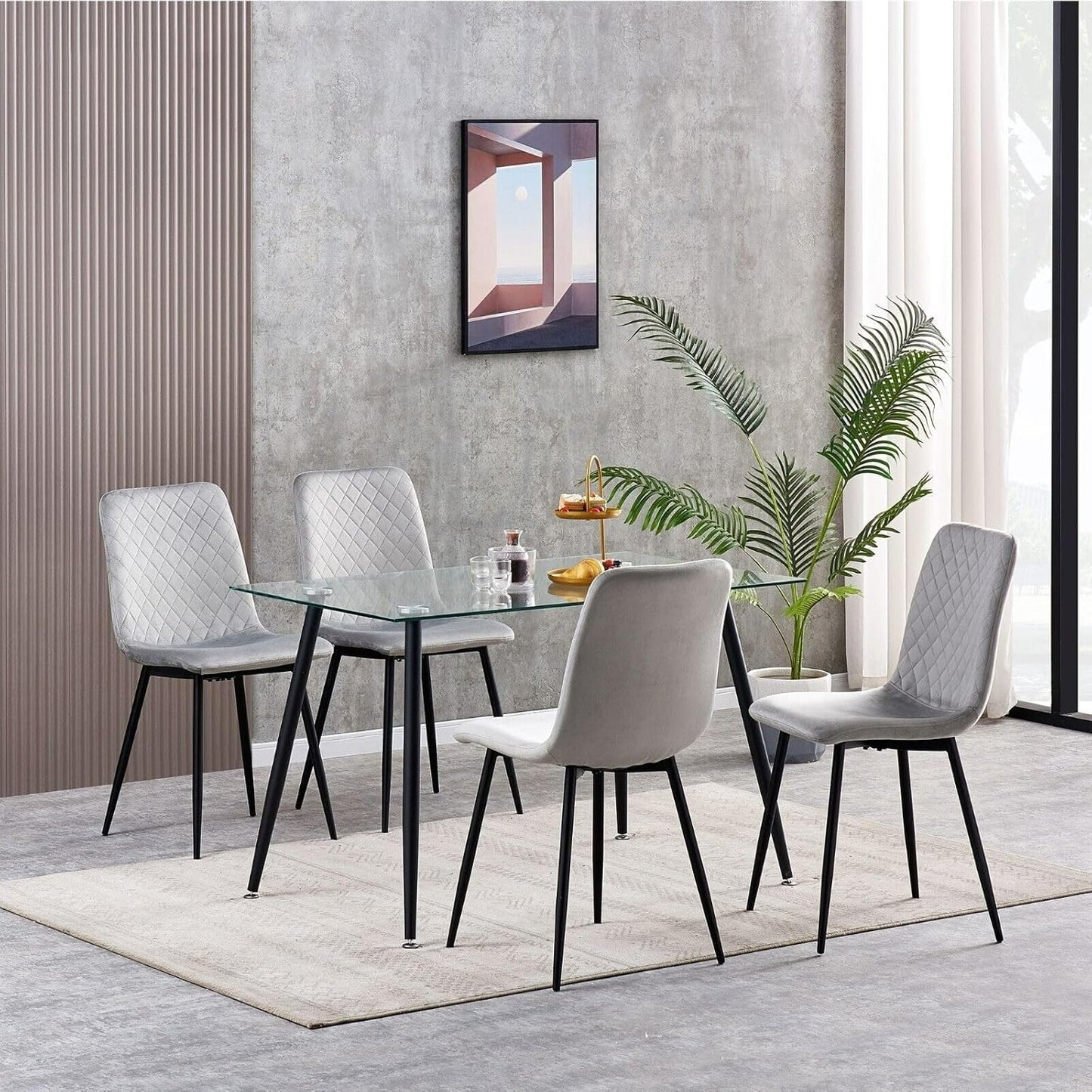 mcc direct Esszimmerstühle im 4er Set aus Samtstoff, Metallbeine, Lexi-Stühle, Desigenerstühle
