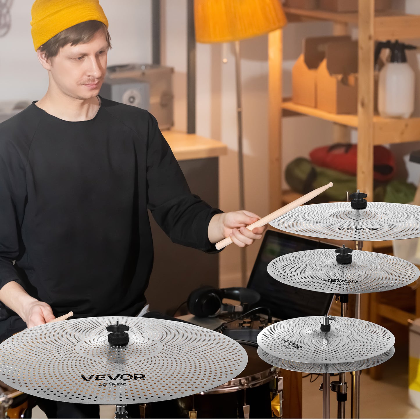 VEVOR Low Volume Becken Set 4 Stück 14 16 18 20 Zoll Becken für Schlagzeug
