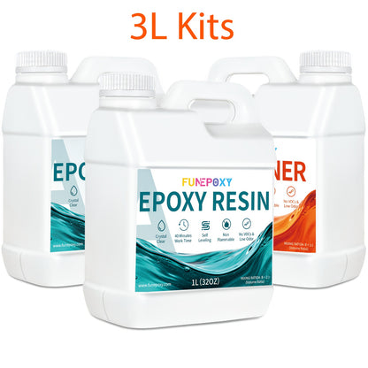 FUNEPOXY Hochglanz Superklares 2:1 Tiefguss Epoxidharz Kit - Schnell, Keine Blasen, Geruchsarm, Einfach zu Verwenden, Hohe Haltbarkeit, Kristallklares Ende für Schmuckherstellung, Fluss-Tischplatten, Tumblers, Formen, Kunst Holzmalerei