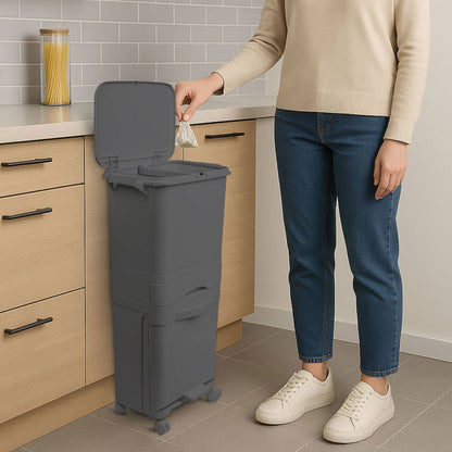 Recyclingbehälter mit Pedal, Rädern und doppeltem Griff 38/42L