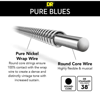 DR Strings PHR-10 Pure Blues E-Gitarrensaiten 10–46 (3er-Pack), Reines Nickel, Warmer Vintage-Ton, Lange Lebensdauer, Glattes Spielgefühl, Hergestellt in den USA