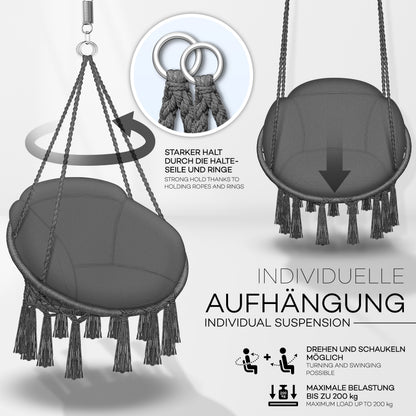 tillvex® Hängesessel Outdoor 200kg zum Aufhängen Hängestuhl XL Indoor mit Kissen Hängekorb wetterfest Schaukelkorb Hängeschaukel mit Kissen