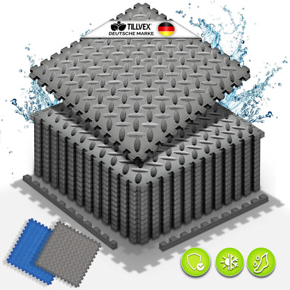 tillvex® Pool Bodenschutzmatte 38,5 x 38,5 cm Unterlegmatte für Pool & Planschbecken Poolmatte Bodenmatte Outdoor Poolunterlage extra stark Bodenschutz draußen Bodenschutzplatten Schaumstoff Matten wärmeisolierend Whirlpool Outdoor Bodenfolie Unterlage