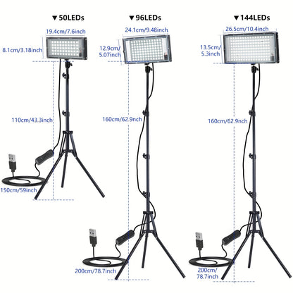 144/96/50 LEDs Arbeitsleuchte Bar Halterung, 6000K, DC 5V, Einstellbarer Lichtwinkel, USB-Stecker Plug & Play, mit Schalter und 150/200 cm Stromkabel, Tragbares Stativ Flutlicht, Geeignet für Baustelle Werkstatt Garage Gebäude
